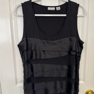 Liz Claiborne Black Ruffle Tiered Satin-Trim Tank
